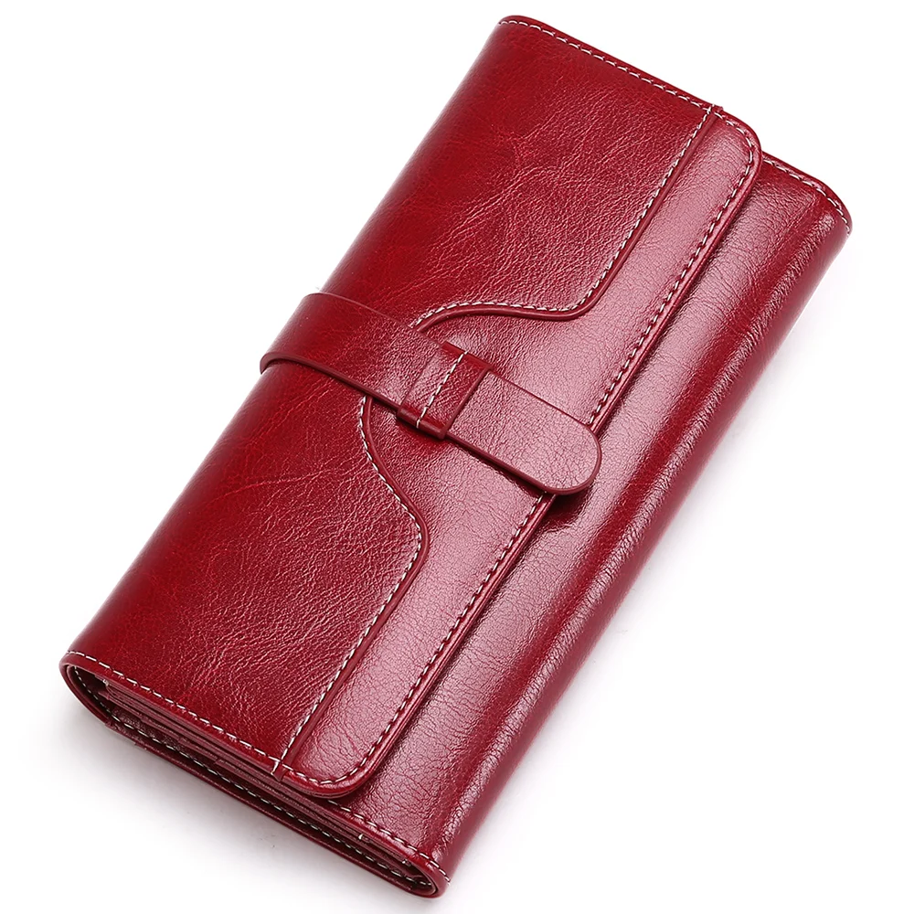 

Genuine Leather Women Wallet Fashion Solid Color Coin Purse Multifunctional Female Long Purses Zipper Card Holder Rfid Wallet