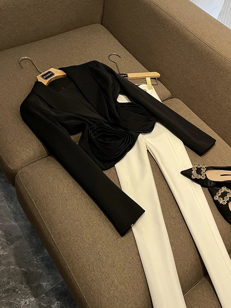 Or garni Rose à motifs profond v-ne automne hiver couleur Pure costume pour femme Jaet trajet Sle longue Sve longueur régulière