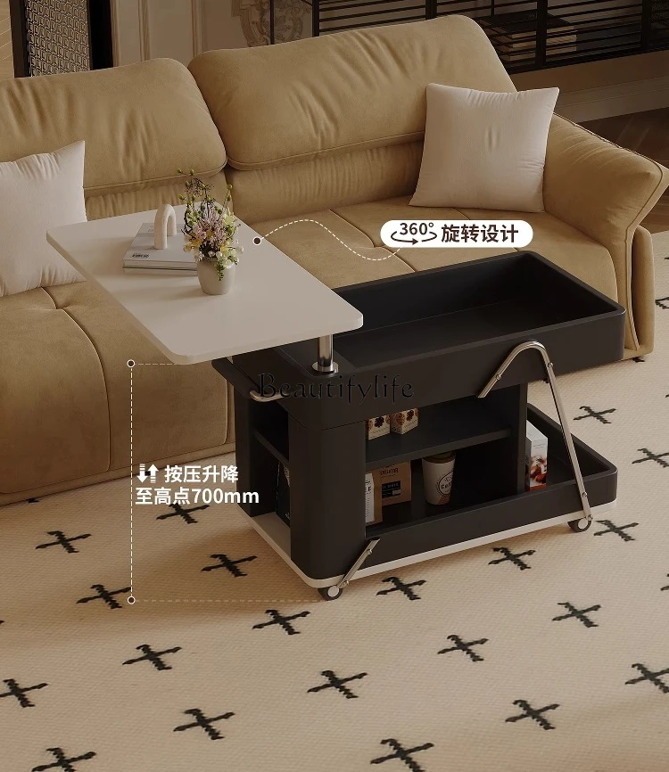 

yj32 /Italian minimalist small apartment sofa side table movable lifting small coffee table cart