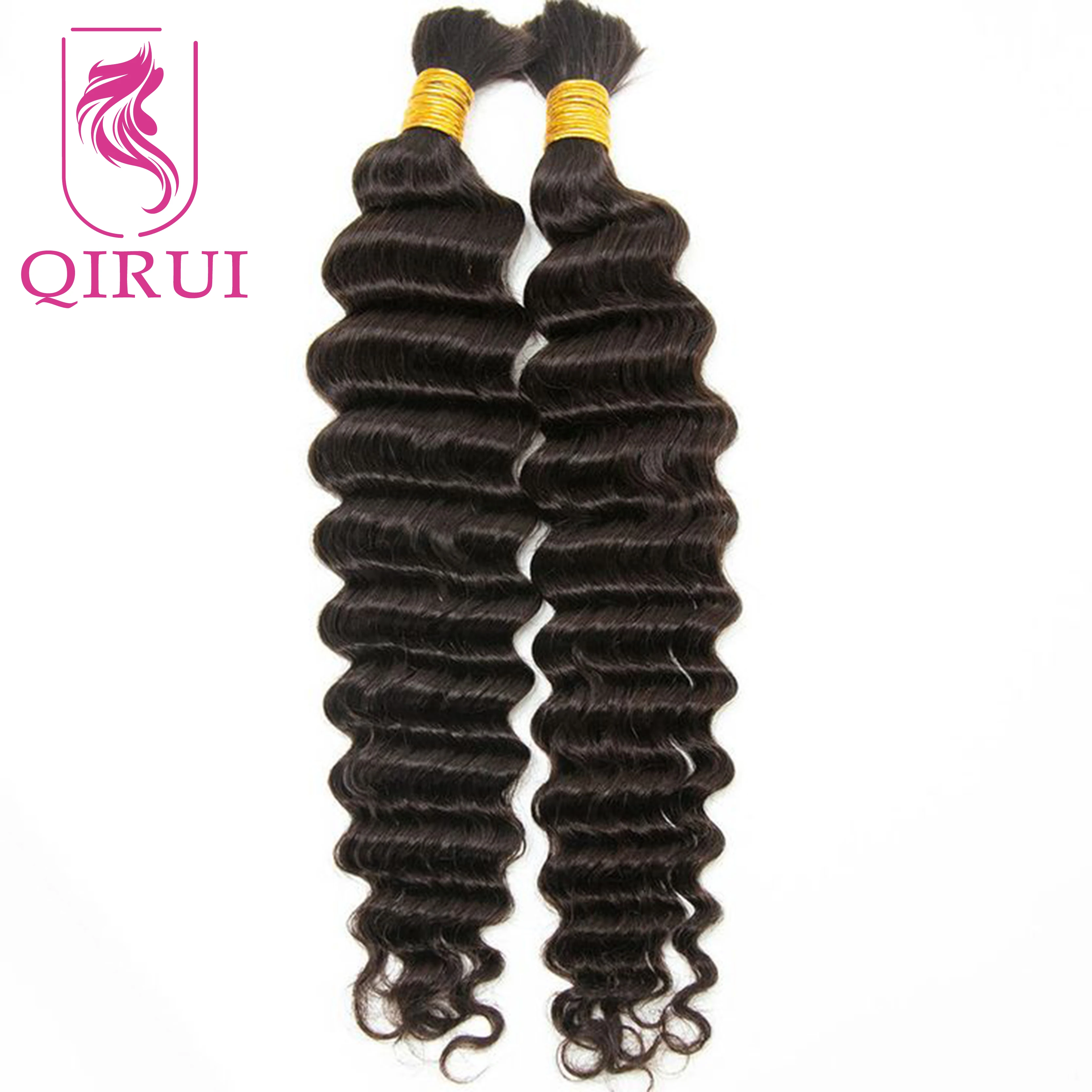 Bulk Human Hair For Braiding Color 2 and 4 Deep Wave Curly Human Braiding Hair Double Drawn Bundles No Weft Extensions