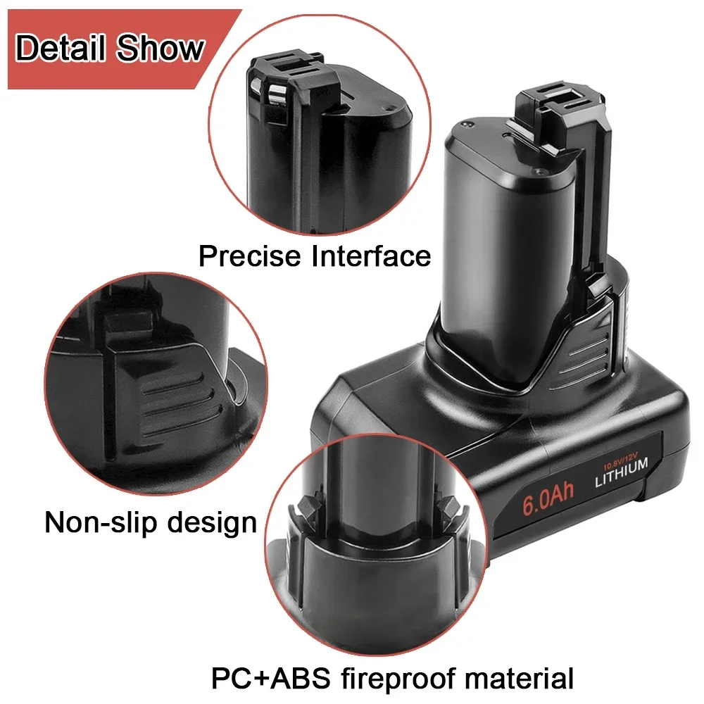 6000mAh for Bosch 10.8V/12V GBA12V60 Li-ion Power Tool Rechargeable Battery BAT411 BAT412 BAT413A GSR 10.8 GSR12V-LI charger