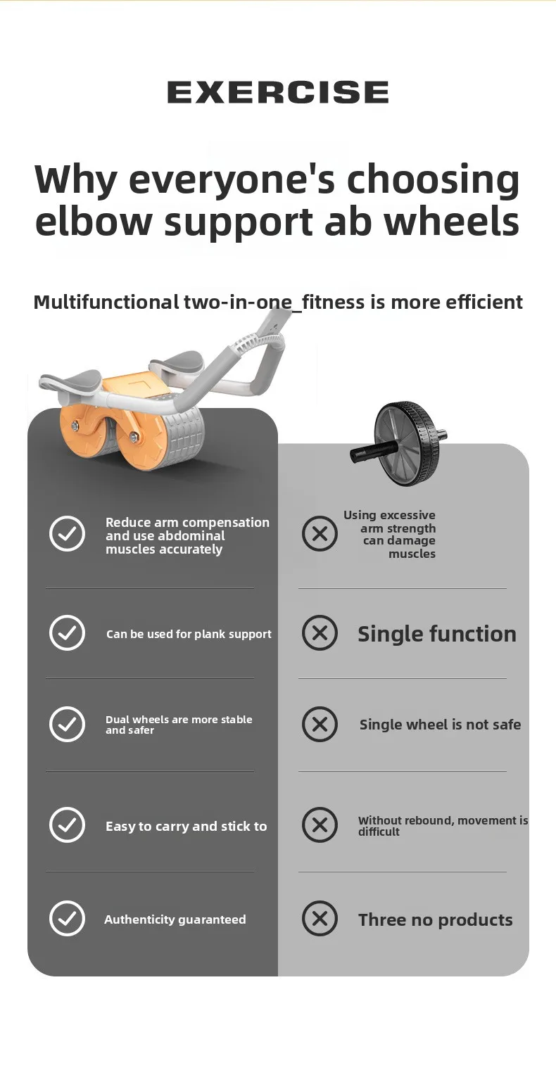 Bauchtrainer mit zwei Rädern, rutschfest, stabil, Fitnessgerät für Zuhause, Bauchformung, Core-Trainer für Anfänger – Detail 3