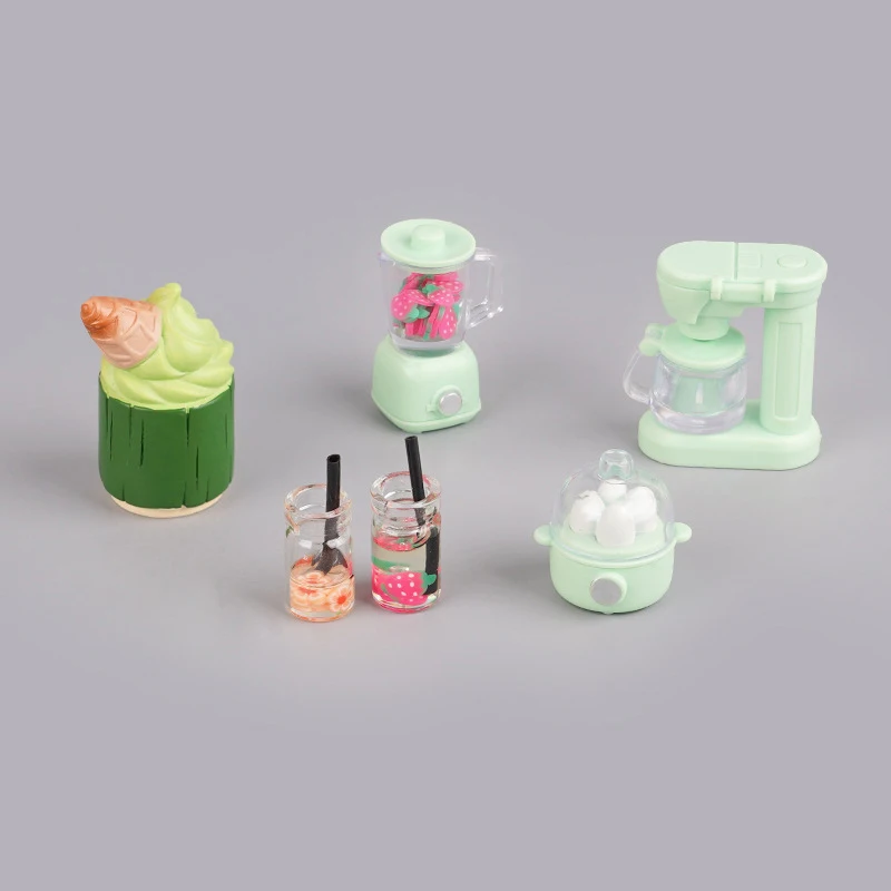 1set Dollhouse Mini Kitchen Electrical Appliance Model Kit Dollhouse Juice Machine Rice Cooker Oven Food Toys Dolls House Decor