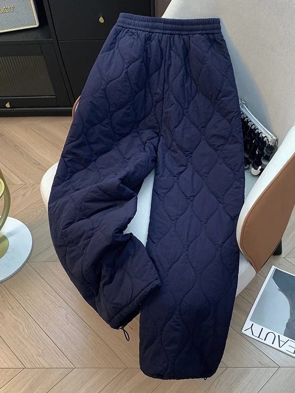 Pantaloni a gamba dritta in cotone caldo Thiened Pantaloni casual larghi a vita alta sfilacciati Dstring da donna Inverno 2025 Faion