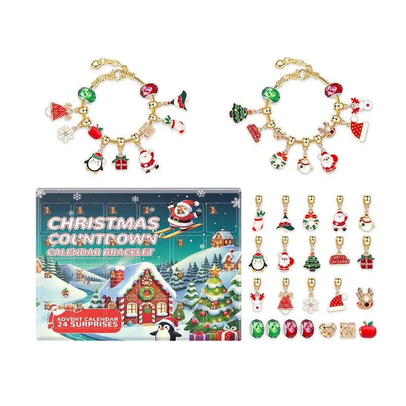 Christmas Kids Jewelry Making Kit 24 Grids Christmas Countdown Charm Bracelet Holiday Calendar For Exercising Finger Flexibility