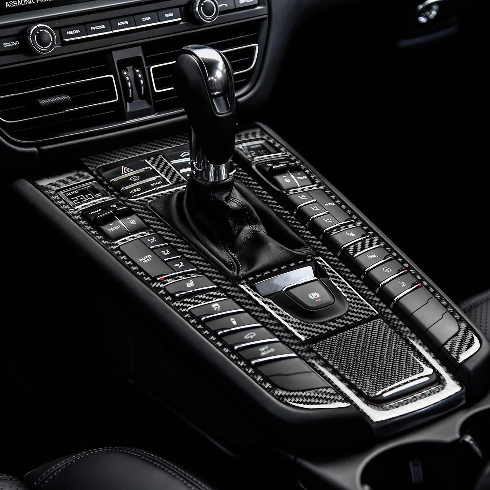 For Porsche Macan 2014-2021 Real Carbon Fiber Gear Shift Air Outlet Window Lift Door Panel Set Car Interior Accessories Sticker