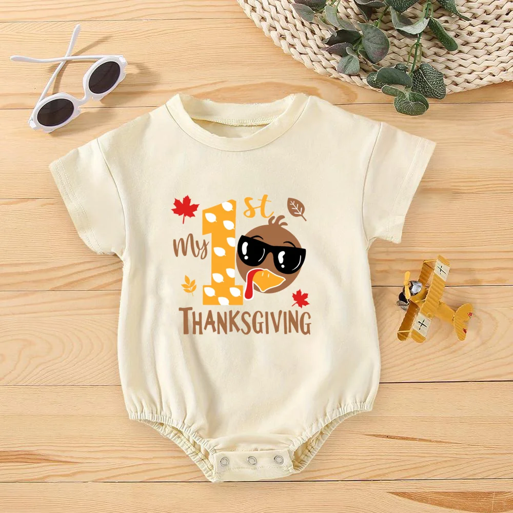 My First Thanksgiving Baby Bubble Rompers Infant Cute Retro Romper Boy Girl Clothes Toddler Thanksgiving Gift Jumpsuit