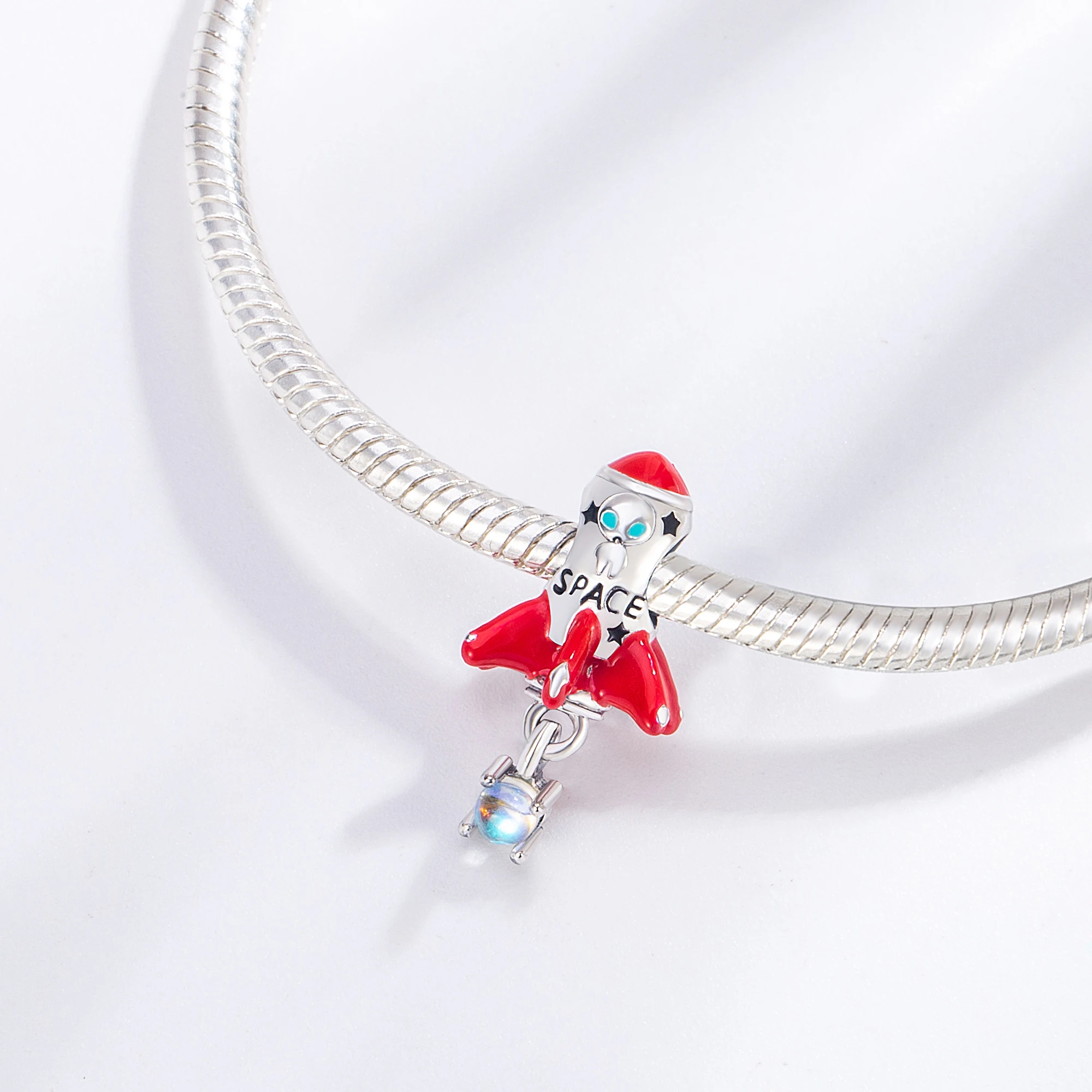 Pan Charms Original Space Rocket Dangle Charm Bracelet Pendant Jewelry