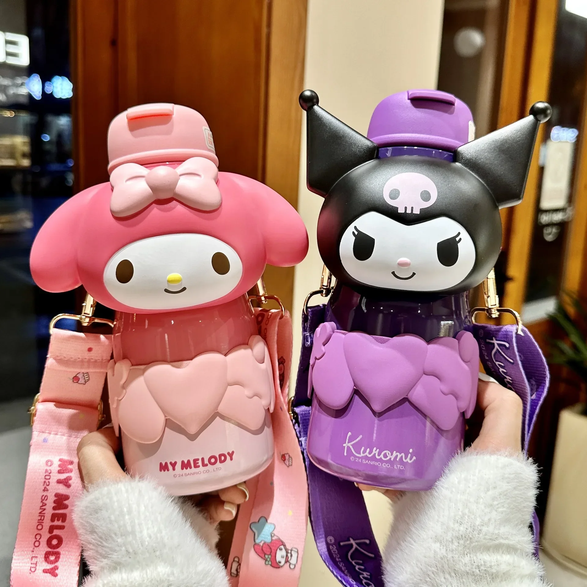 Sanrio Kuromi Hello Kitty Kids Cute Hot Water Cup Stainless Steel with Straw Thermos Bottles Keeps Cold School Cinnamoroll Child