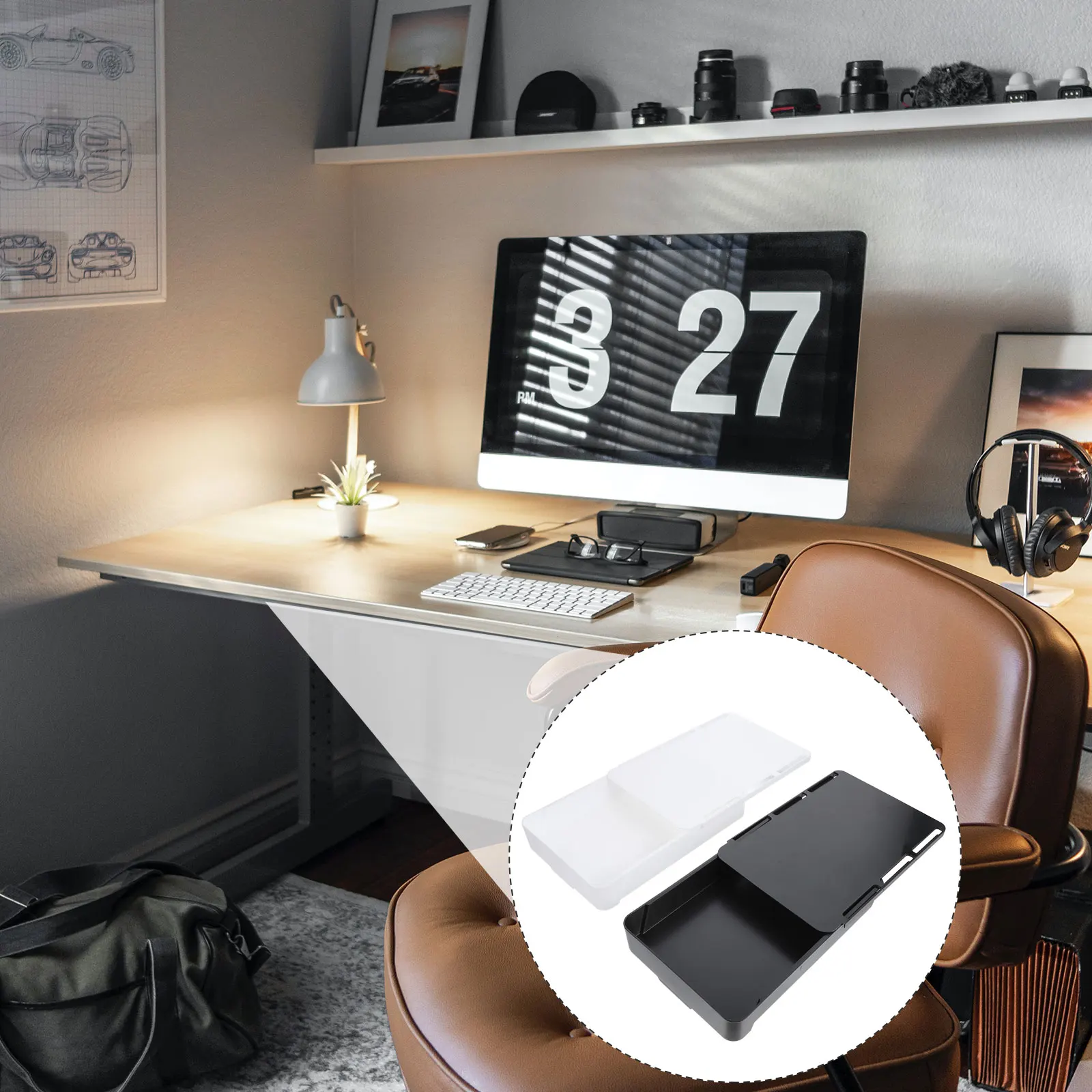 

2pcs Hidden Drawer Storage Box Invisible Desk Organizer Sticky Under Desk Stationery Case For Kitchen Bathroom Study Multi-Scene