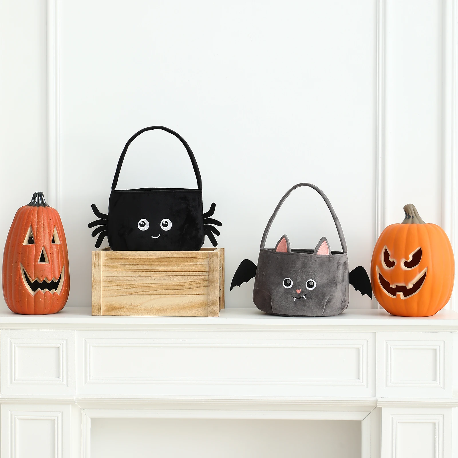 Halloween-Korb für Kinder, süßer Süßes oder Saures-Eimer, schwarze Katze, Spinne, Fledermaus, Partybevorzugung, Heimdekoration im Freien – Detail 7