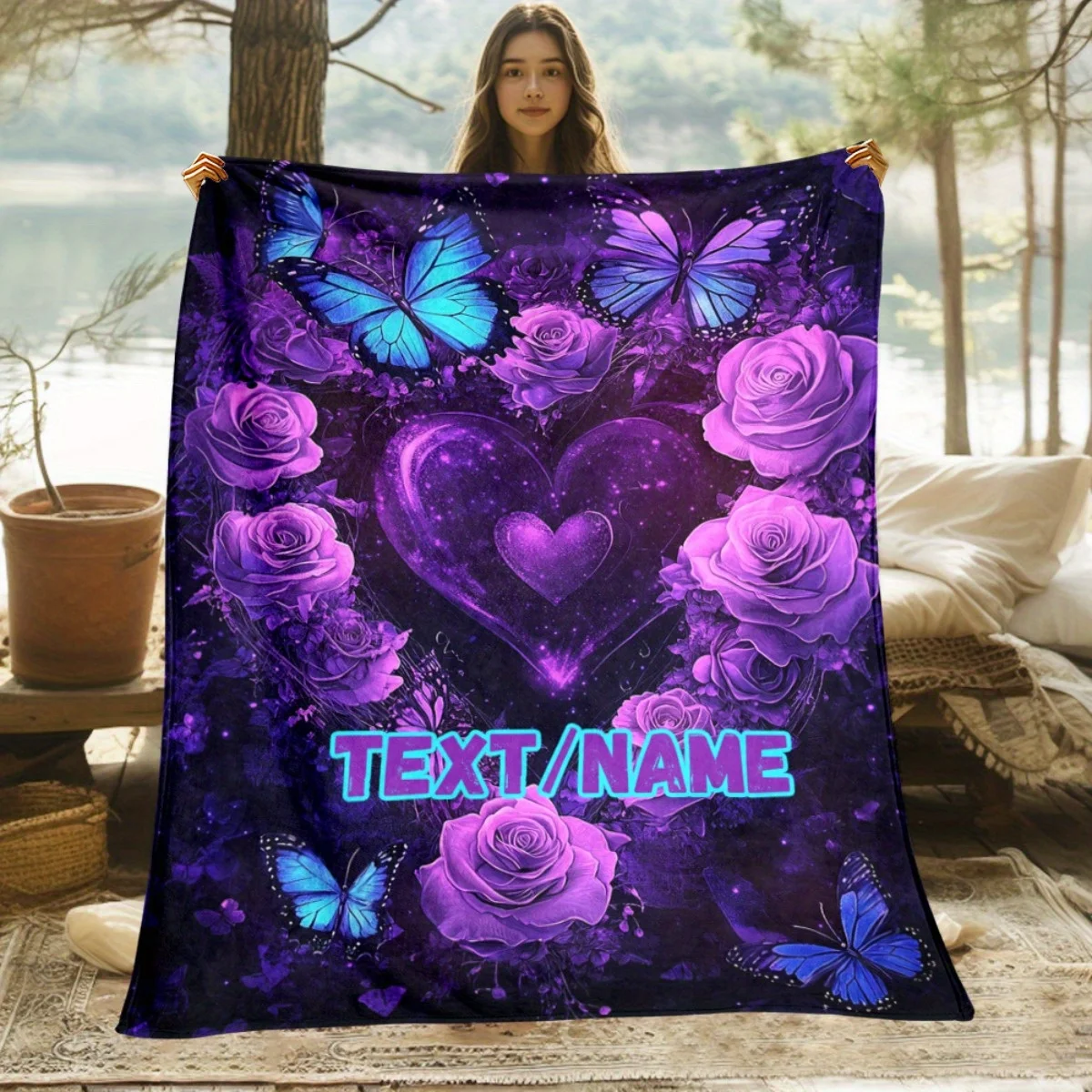 Custom name floral fleece blanket, suitable for sofas, beds, birthdays, children, friends, gifts