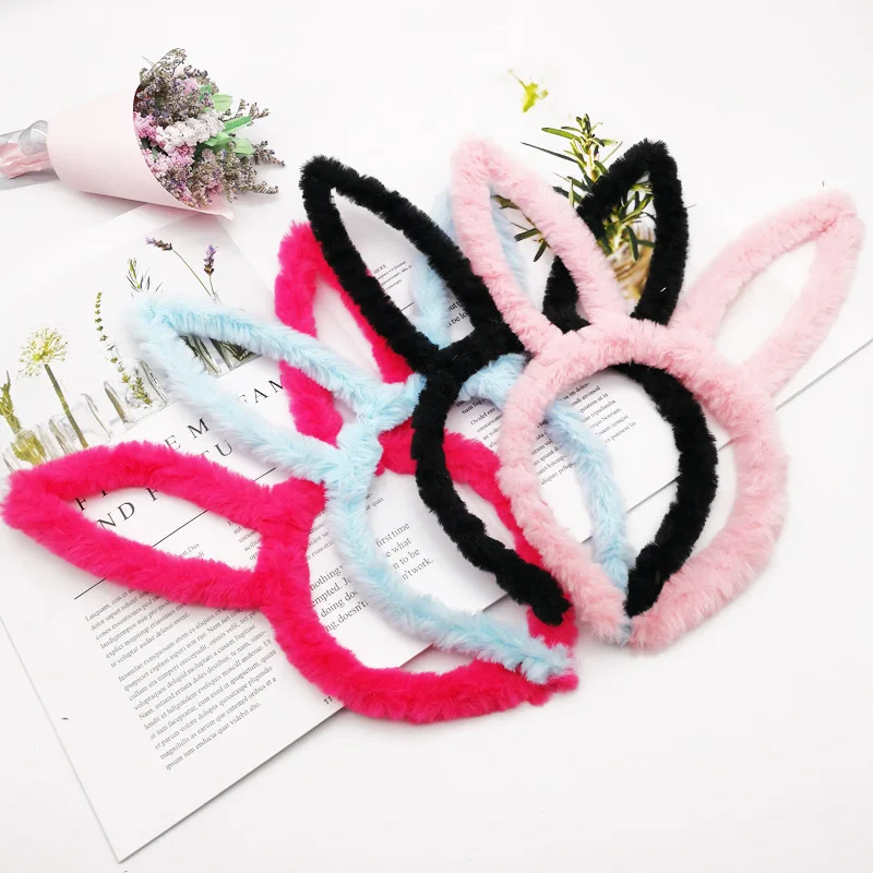 Diadema de orejas de conejo de felpa para niños y niñas, diadema de oreja de conejo para adultos, disfraz de vestido de lujo, diadema para fiesta de