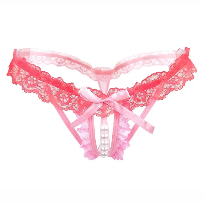 Sexy String Lace Underwear Women Bow Panties Women G String T-back Thong Transparent Lingerie Cute Pearls Panty Briefs G-strings