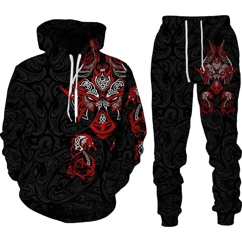 3D Dragon Printed Men\'s Hoodies Set Men\'s Monster Harajuku Pullover High-quality Sportswear Pants Autumn Winter Male Streetwear