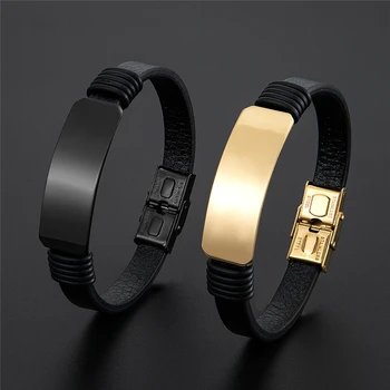 새로운 간단한 스타일 남자 블랙 가죽 팔찌 숙녀 클래식 스테인레스 스틸 팔찌 남자 친구 절묘한 선물 Pulseira