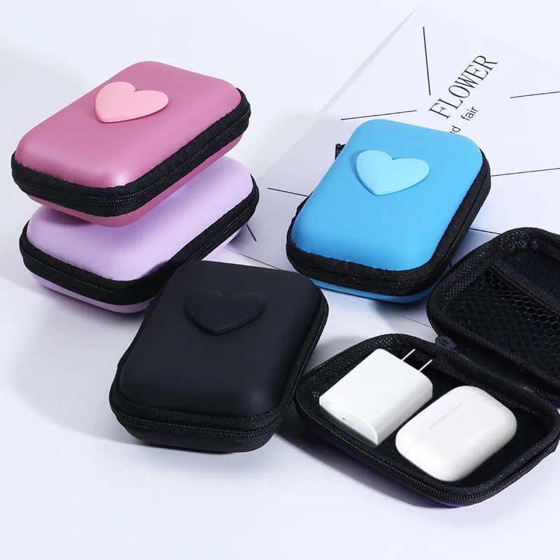 1pc Hard Case for Board Games Children Game Cards Travel Zipper Carry Cases Earphone Storage Box 3D Love Heart Rectangular Box