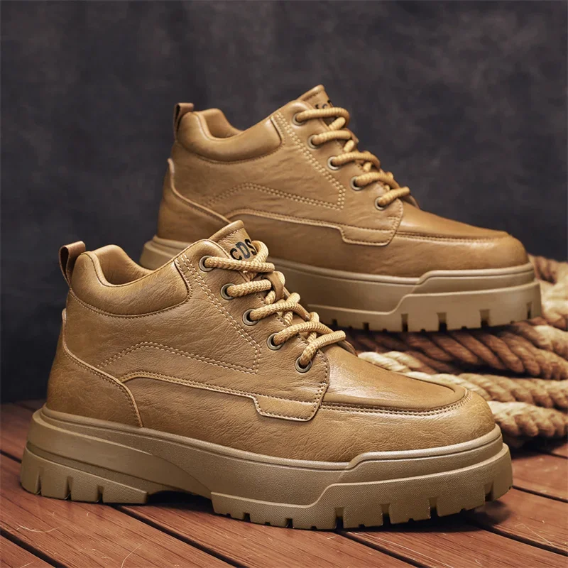 

High Quality Leather Casual Shoes for Men Boots Soft Thick Sole Shoe Men Sneakers Slip on Ankle Boots for Men Zapatos De Hombre