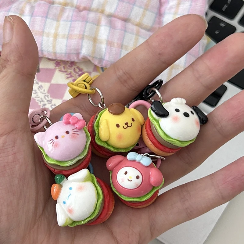 

Sanrio Kawaii трехмерный многослойный брелок для ключей с гамбургерами украшение для сумки мультяшный Аниме Кукла кулон подарки на день рождения