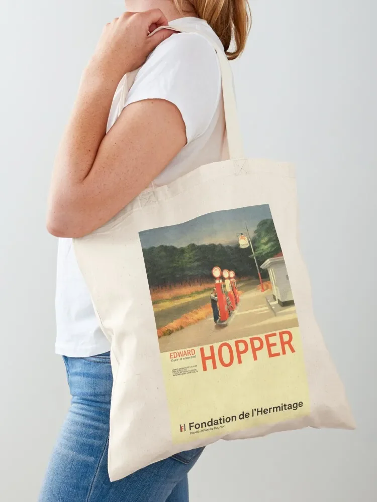 Edward Hopper - Gas - Minimalist Exhibition Art Poster Tote Bag reusable shopping bag tote bag custom