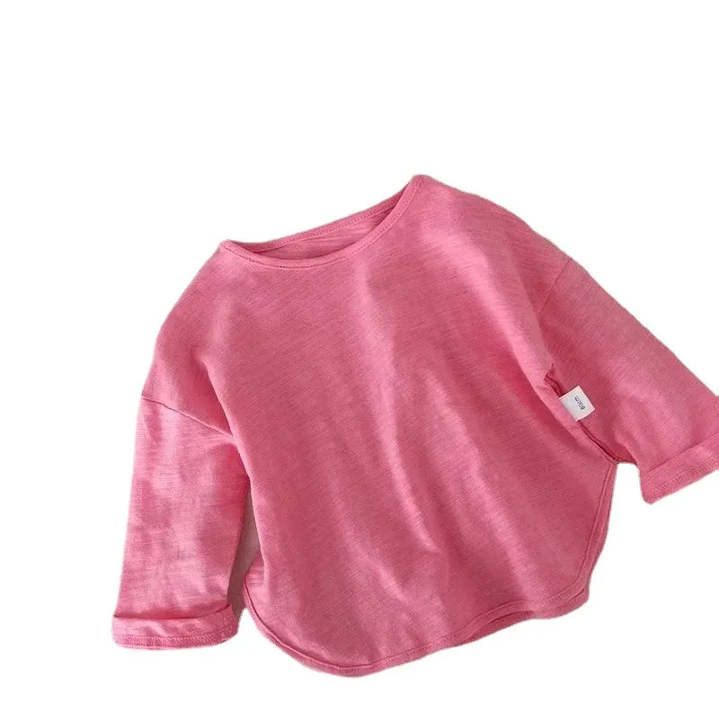 Primavera autunno neonate Tees cotone solido manica lunga neonata canottiera allentata Casual girocollo bambini bambini ragazza top