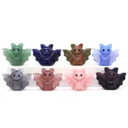 40mm Bat Statue Natural Healing Stones Carving Animal Figurine For Halloween Haunted House Party Decoration DIY Jewelry Pendants