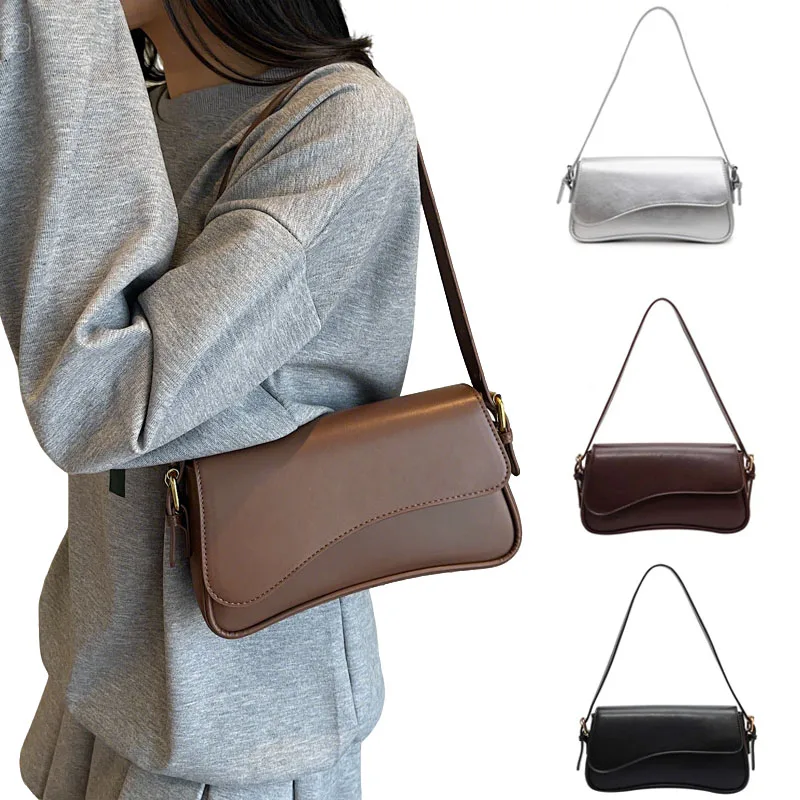 

Vintage Leather Crossbody Bags for Women 2025 Designer Female Small Flap Shoulder Underarm Bag Armpit Handbags and Purses