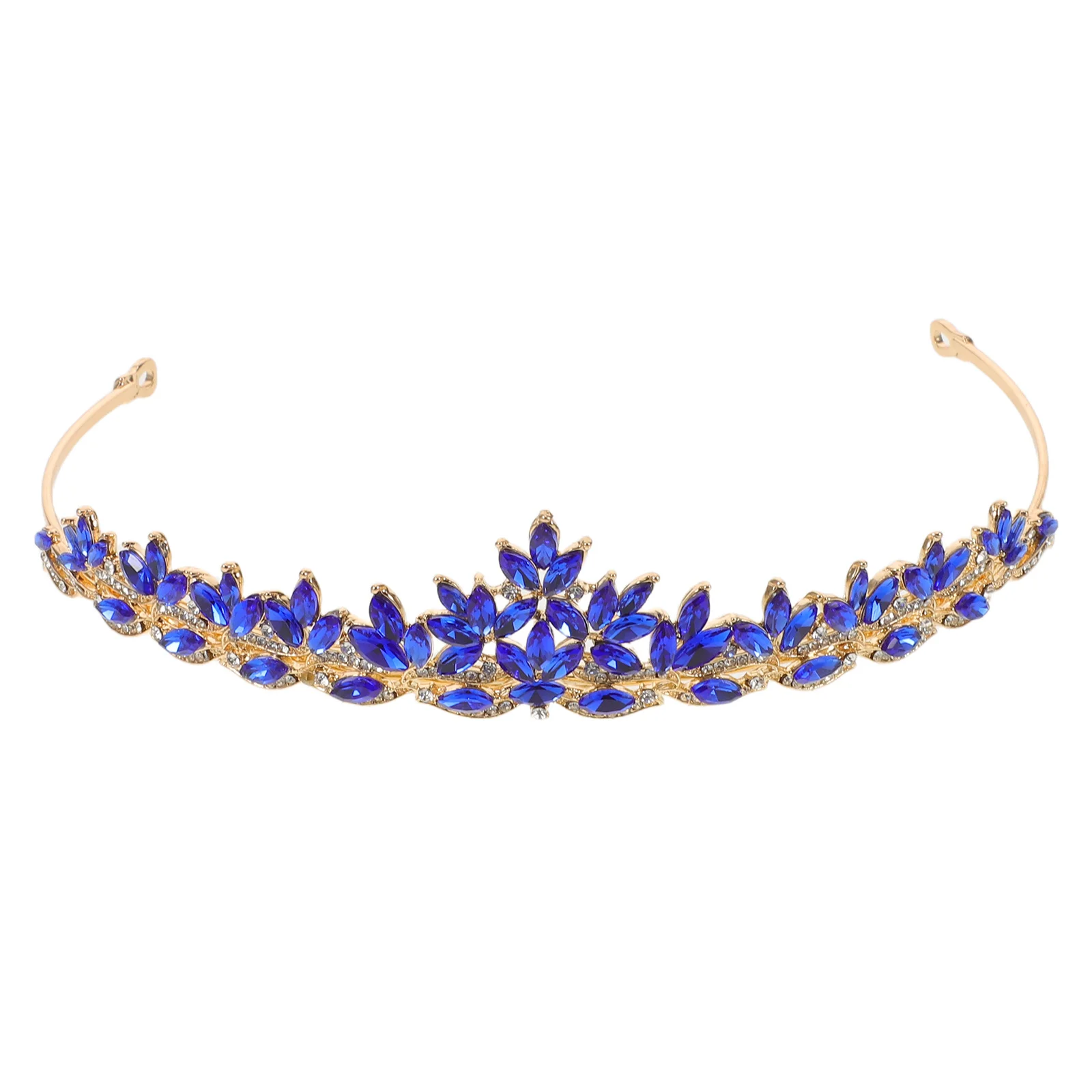 

Leaf Shape Handmade Rhinestone Wedding Headband Blue Accents Bridal Crown Elegant Headpiece for Weddings Parties Birthdays