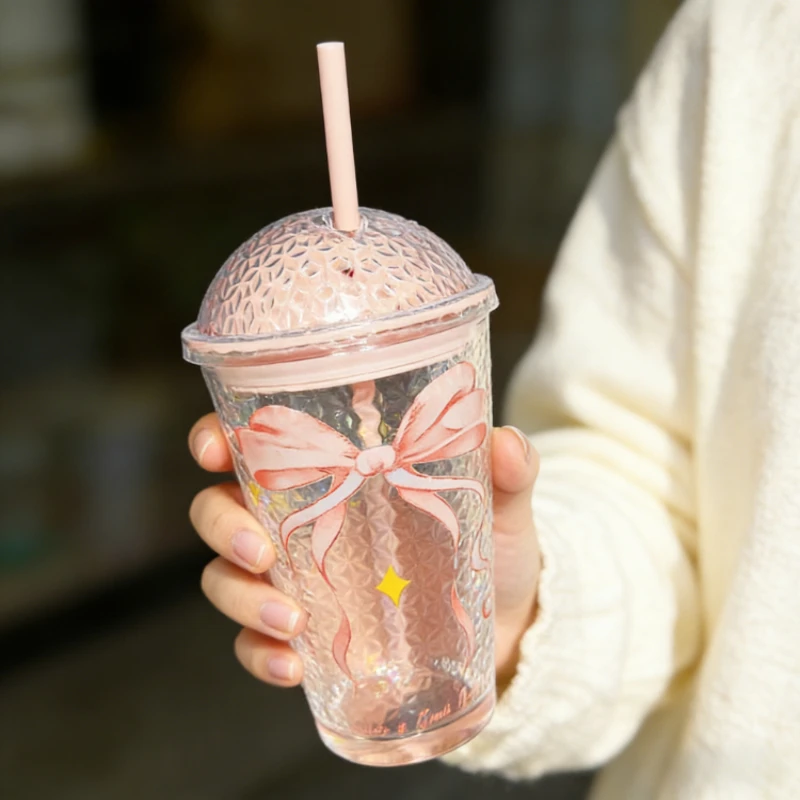 

Креативный стеклянный стакан с соломинкой для девочек, с дизайном «Цветущая вишня и звездное небо», эстетичный, для ежедневного использования