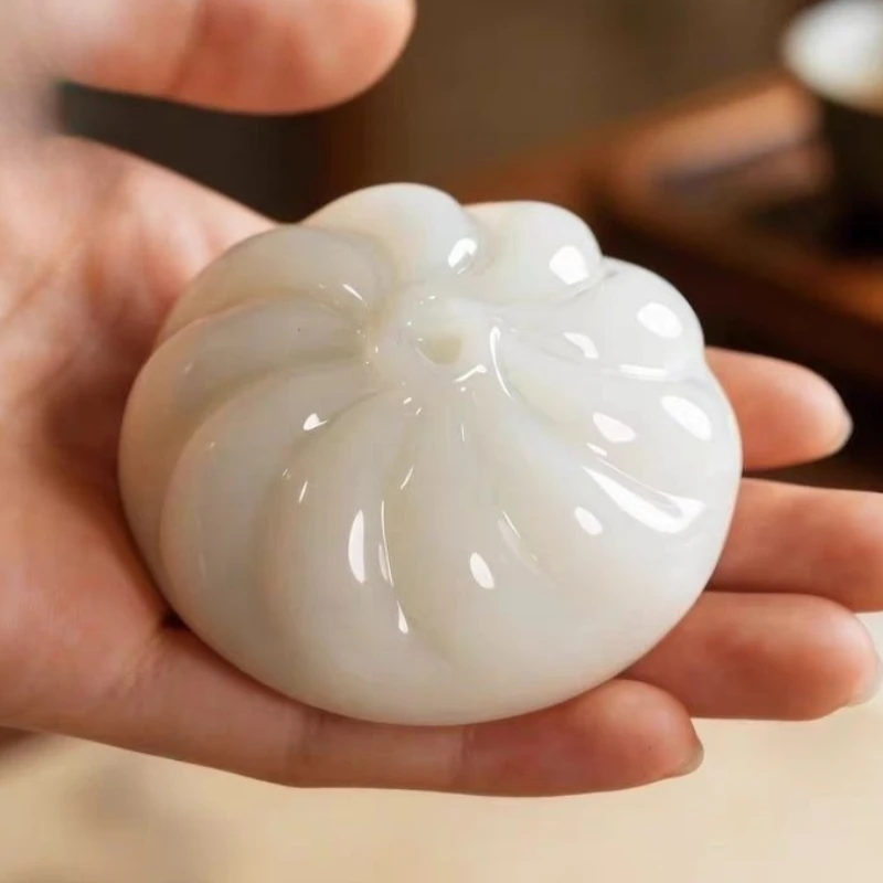 White Jade Bun Shape Paperweight  Calligraphy Brush Rest Desk Decor Chinese Style Home Office  Gift Box Handmade Carved Statu