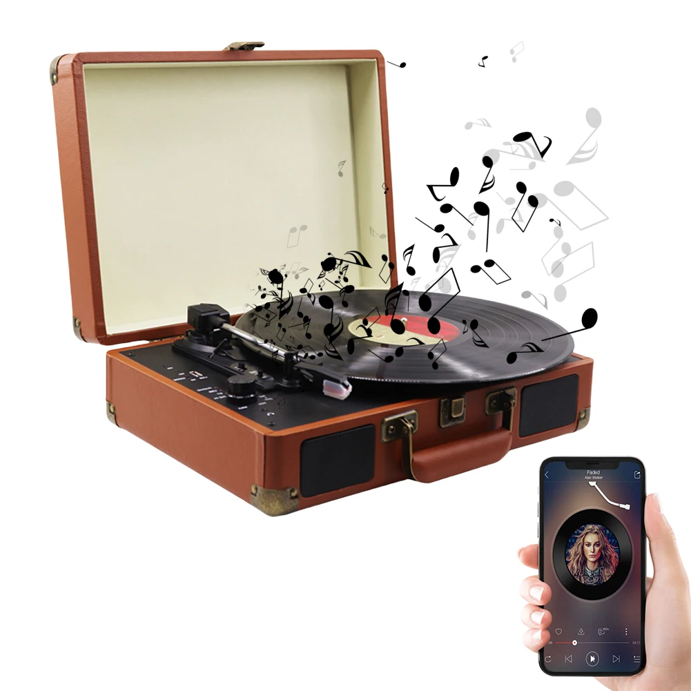 Bluetooth-Compatible Turntable Record Player Retro Vinyl Record Player Nostalgic Style Record Player for Entertainment