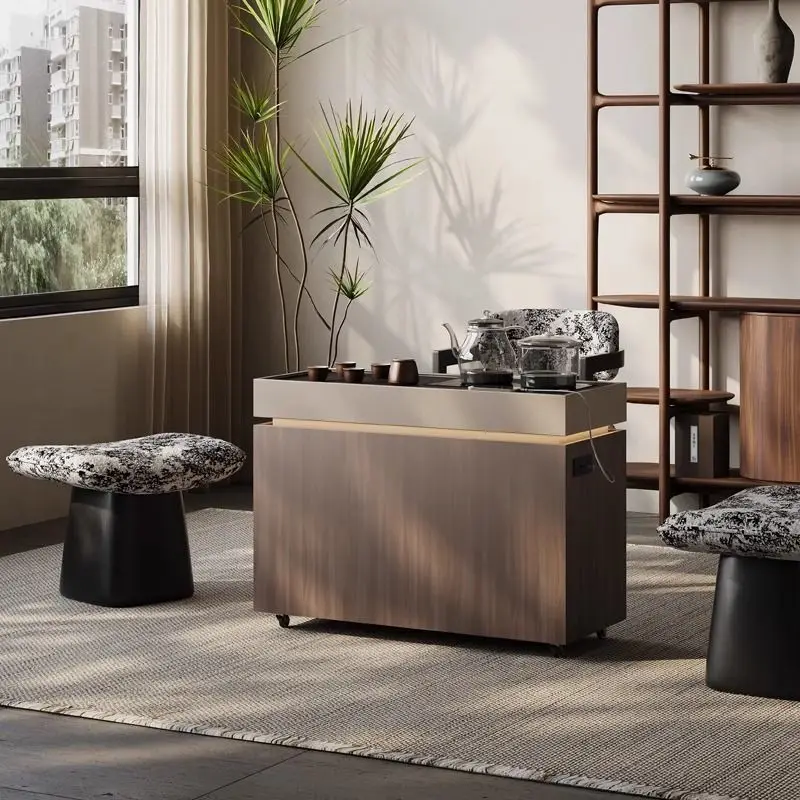 #Movable tea cart, living room sofa, solid wood side cabinet, home balcony, small tea table, tea table, advanced sense