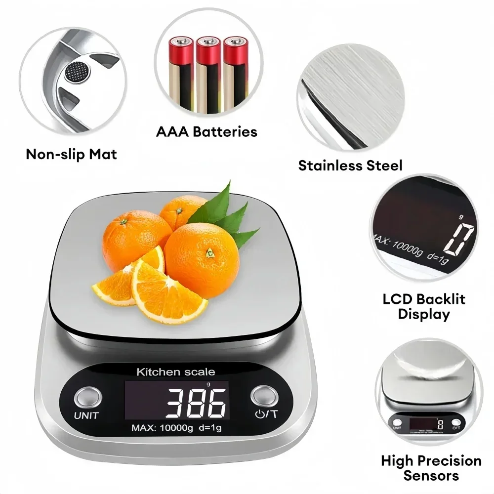 Stainless Steel Digital Kitchen Scale, LCD Electronic Food Scale for Coffee Baking Jewelry - Portable High-Quality 3kg/0.1g
