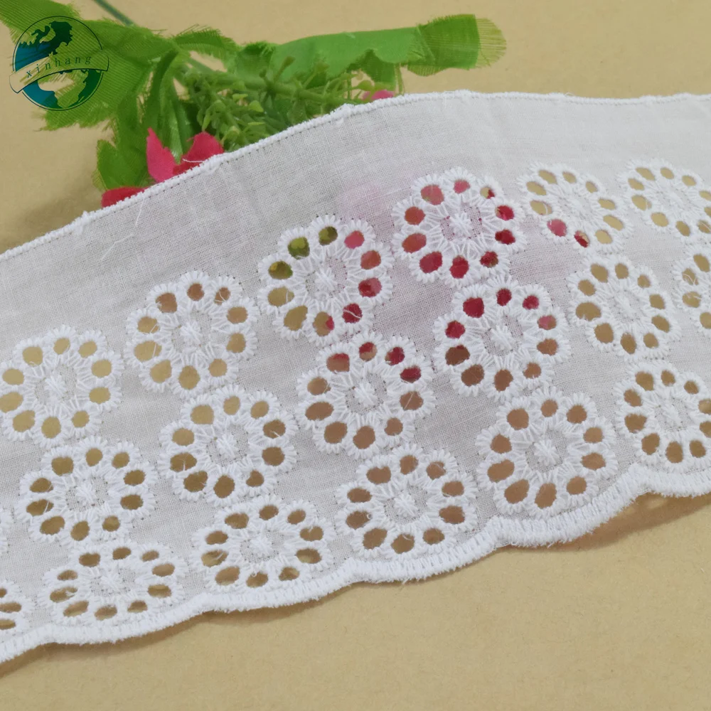 9cm Wide 100% Cotton Embroidery White Simple Lace Sewing Ribbon Trim Fabric Diy Craft Supplier Wedding Dress Accessories#4340