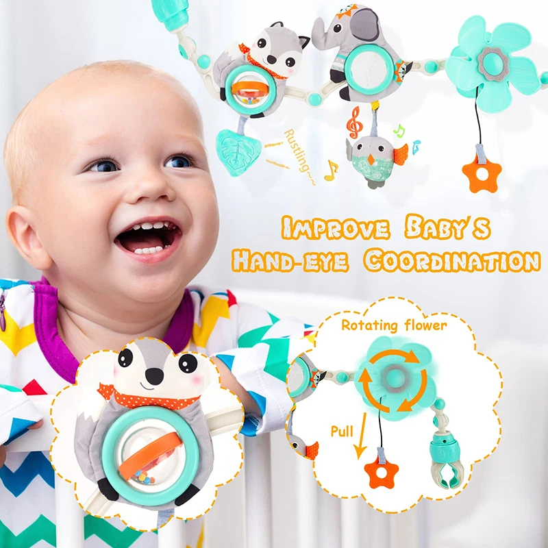 Carrinho de bebê arco brinquedos chocalho musical brinquedos com mordedor para berço carrinho de bebê assento de carro brinquedo de desenvolvimento sensorial para bebês 0 6 12 meses