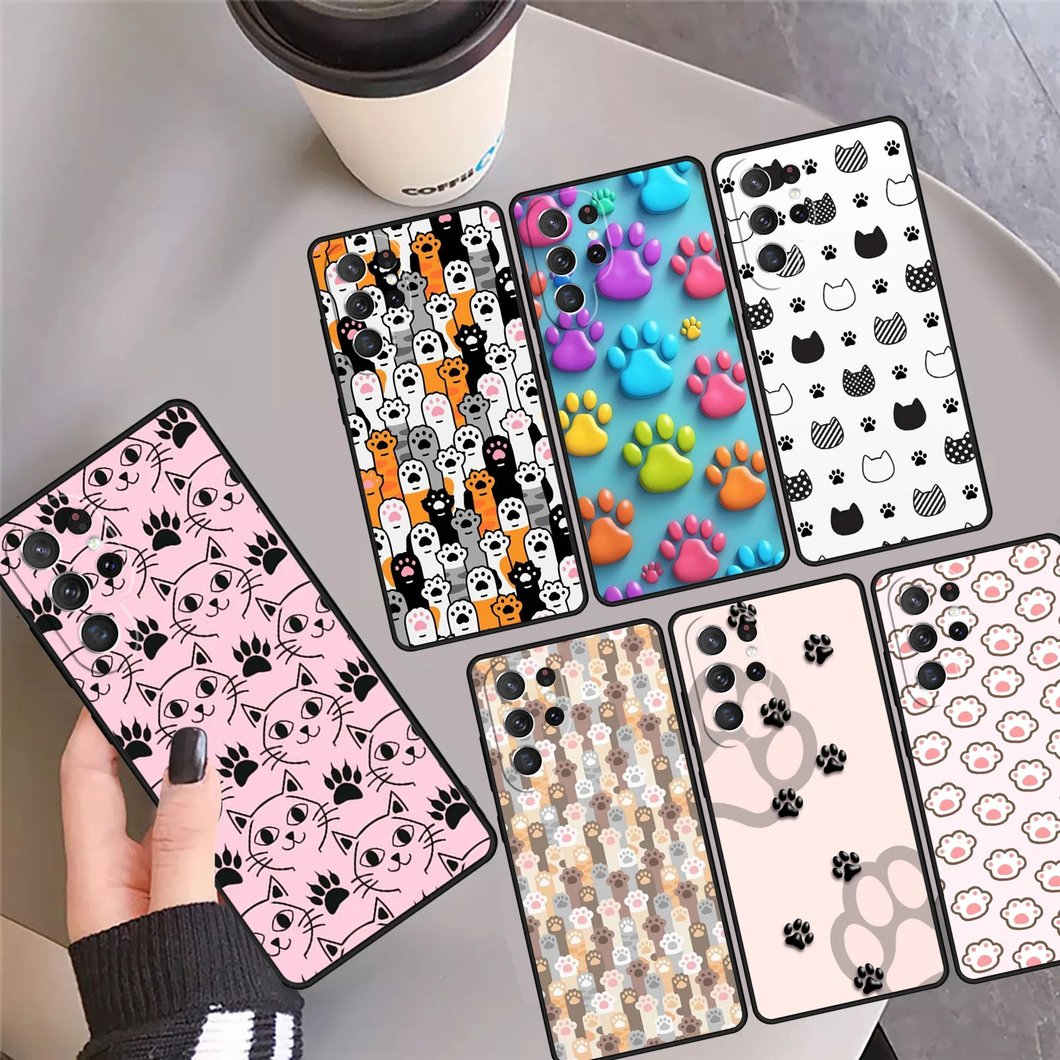 Cute Funny Cats Paws Pattern Phone Case Cover For Samsung Galaxy S24 Ultra 23 S22 Plus S21 FE S20 S8 S9 S10 Note 10 Pro Note 20