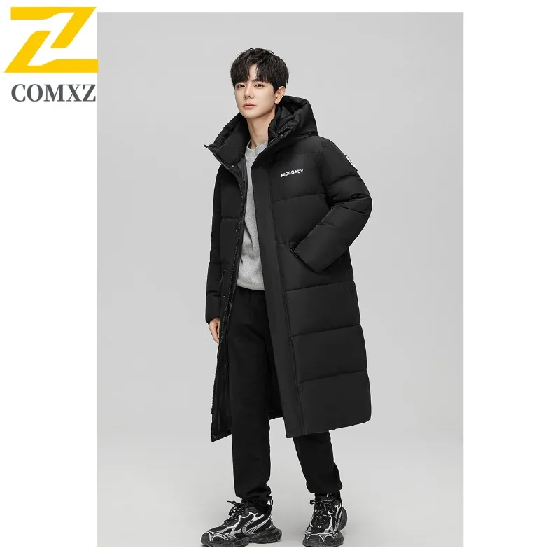 COMXZ سترة شتوية للرجال موضة منتصف طول الفراء طوق سميكة بيضاء بطة أسفل معطف الذكور عادية انفصال بطانة معطف دافئ #5