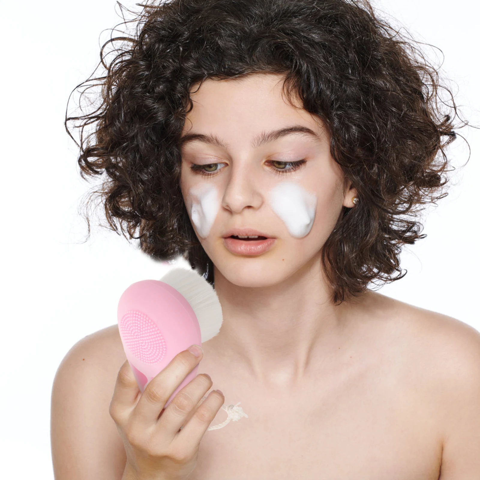 

Silicone Face Cleansing Brush Pink Double Sided Manual Scrubber Exfoliator Soft Durable Wash Tool Makeup puff facial brush