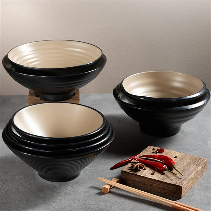 

Frosted Melamine Ramen Bowl Round Large Caliber Noodle Bowl Tableware for Kitchen Restaurant Imitation Porcelain Salad Soup Bowl