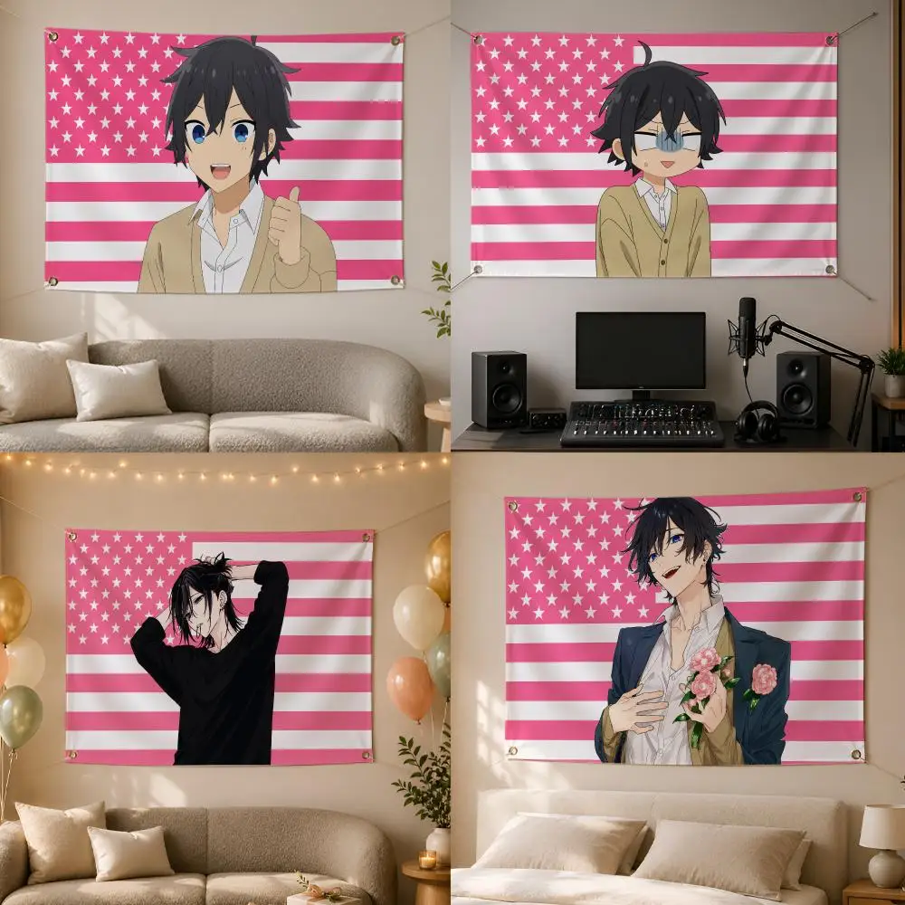 Anime School TV Japanese H-Horimiya Flags Wall Hanging Flag Banner for Bedroom Dorm Party Festival Camping Indoor Outdoor Decor
