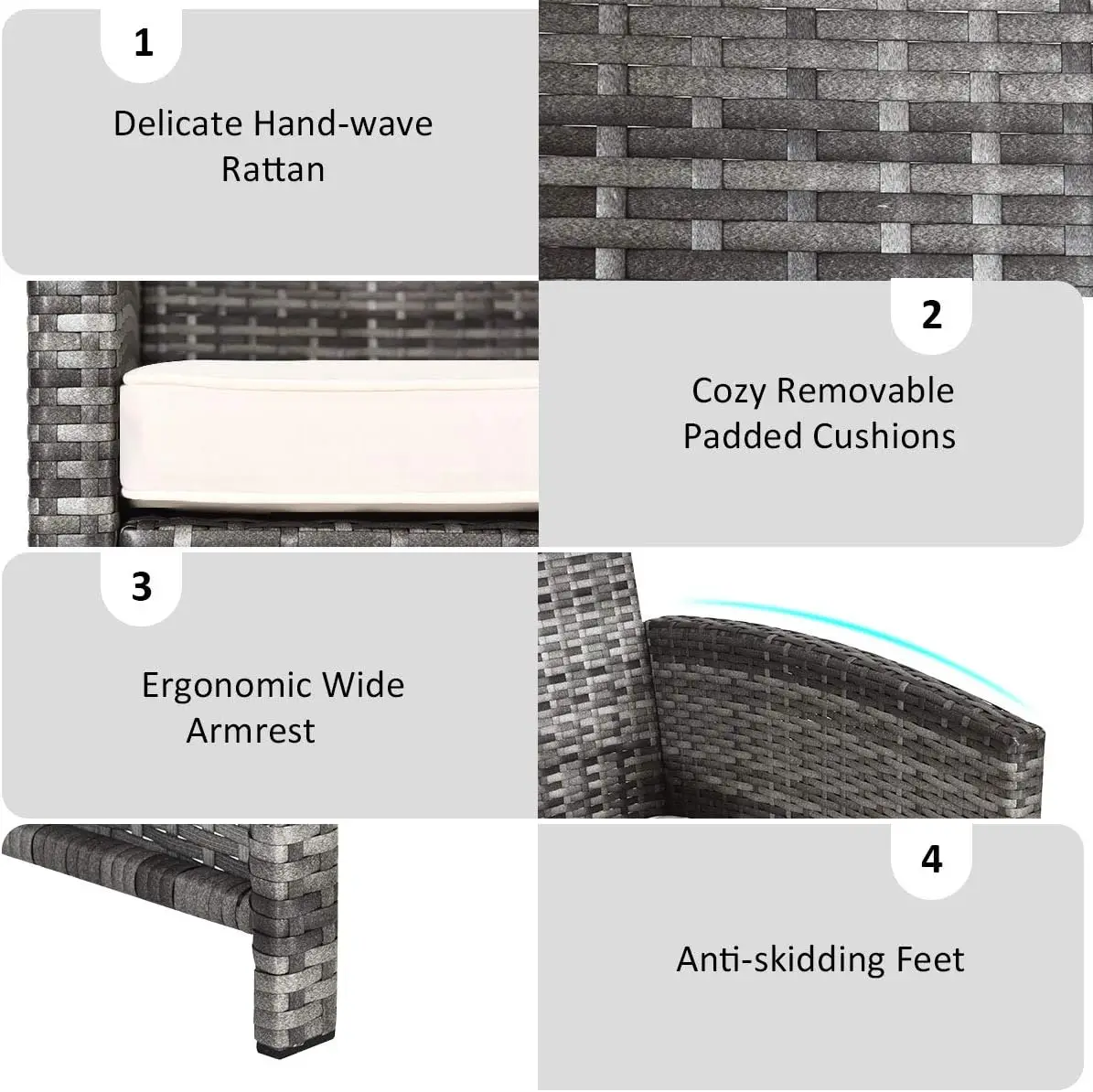4 pc Rattan Terrassen möbel Garten Rasen Sofa gepolstert Sitz Mix grau Korb weide Gesprächs sets, 1, grau