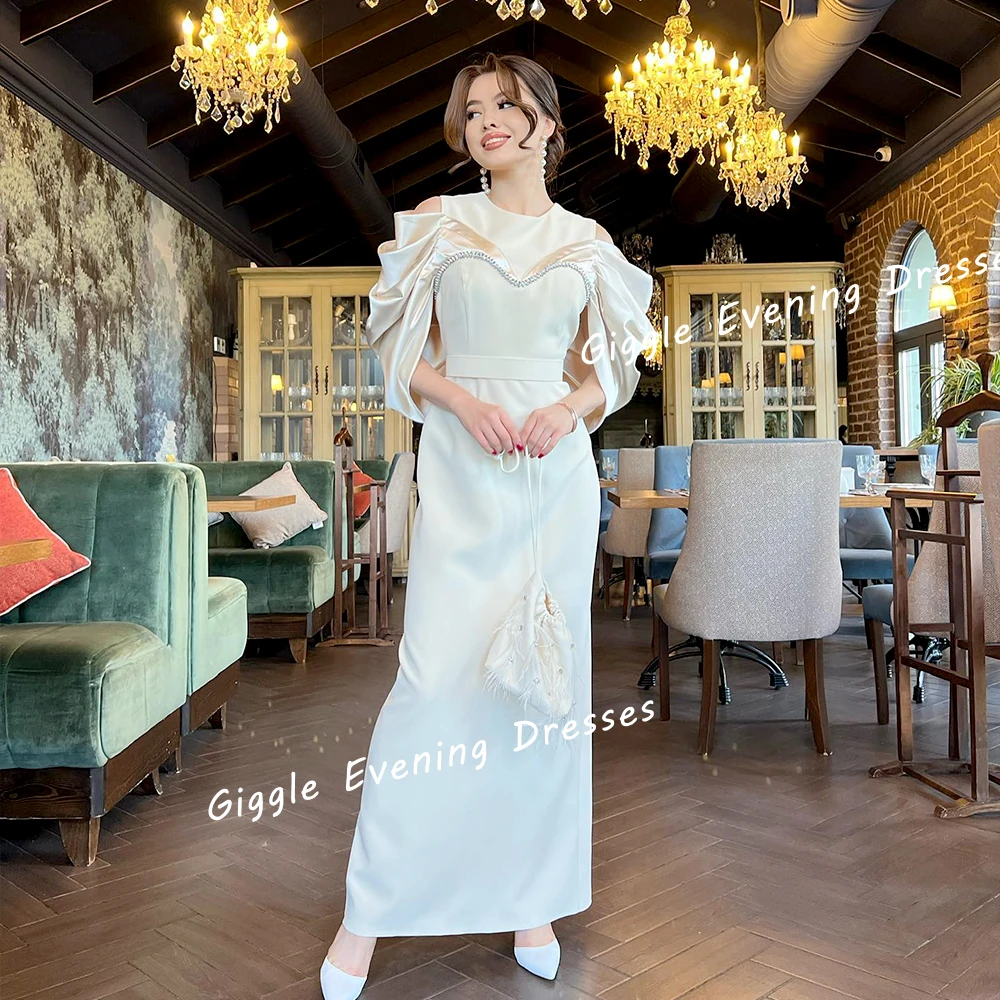 Crepe O-Neck Beading Prom Gown Saudi Arab Close-Fitting Ankle-Length Draped Quarter Sleeve Elegant Ladies  Evening Dresses 2024