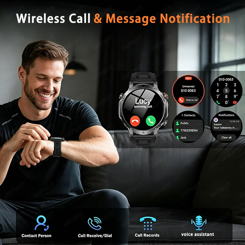 2026 new high-quality outdoor men's smartwatch,1400mAh battery,sleep monitoring,wrist screen, heart rate monitoring,holiday gift