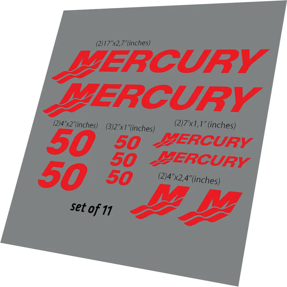 (11pc) Set of For Mercury 50 Hp outboard cowling Decal Set Custom