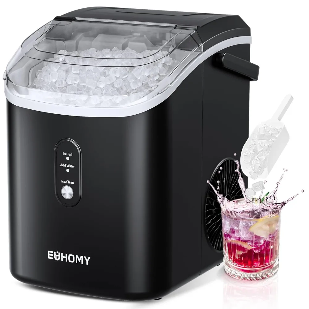 

Ice Maker, Countertop with Handle, Ready in 6 Mins, 34lbs/24H, Auto-Cleaning, Portable Sonic with Basket and Scoop, Ice Machine