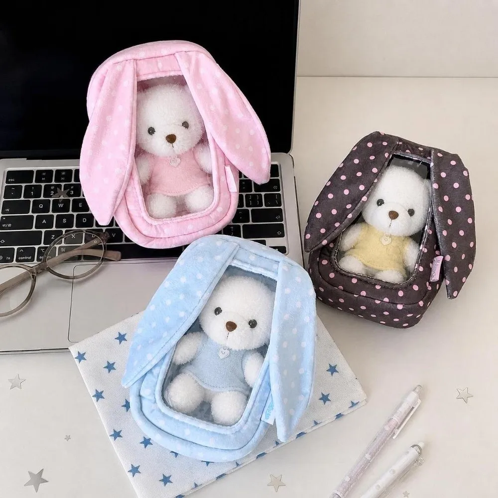 Polka Dot Carrying Bag Transparent Shell 3D Stereo Shape Storage Pouch 15Cm Bunny Ear Design Figure Display Bag Collection