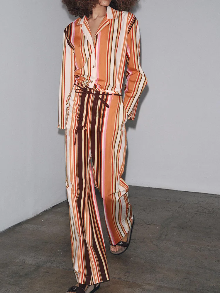 New Arrival Autumnal Spwear Sle irt And Flared Pants Women's Faion ZA2025 Ladies Ethnic Stage Costume 2025