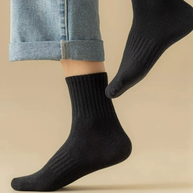 Men Non-slip Cotton Sock Autumn Winter Breathable Warm Mid Length Sports Socks Cold Season Man Simple Anti Odor Thick Hosiery