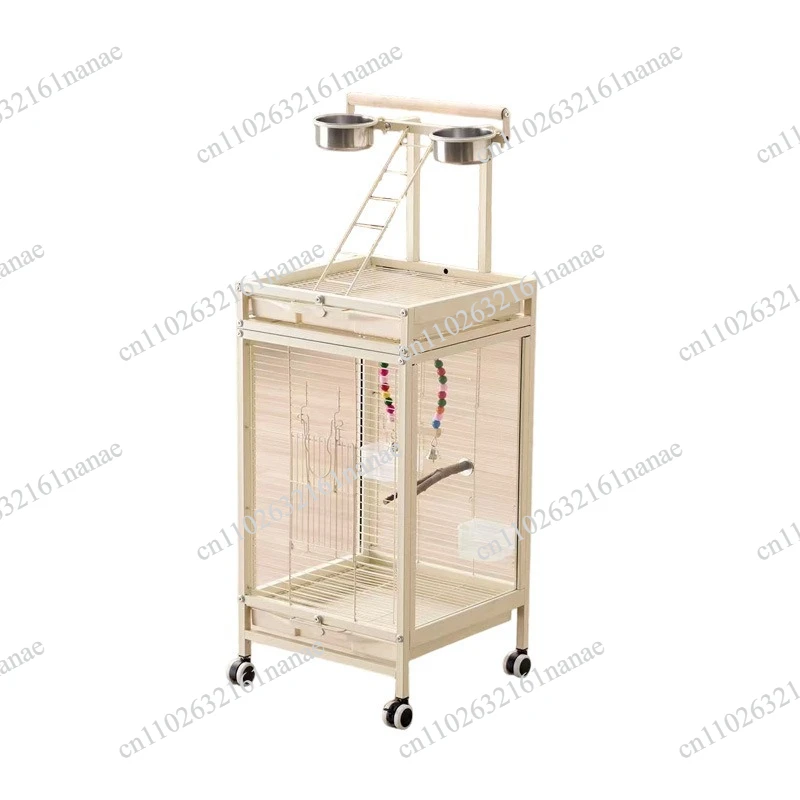 Birdcage Villa with Pulley Station Rack Food Box Square Tube Parrot Cage Large High Transparent