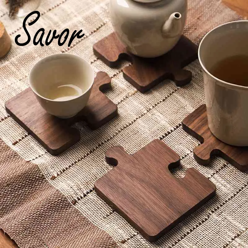 

1PC Wooden Puzzle Tea Coffee Cup Pad Durable Drink Mat Walnut Wood Coasters Heat Resistant Home Table Placemats Decor